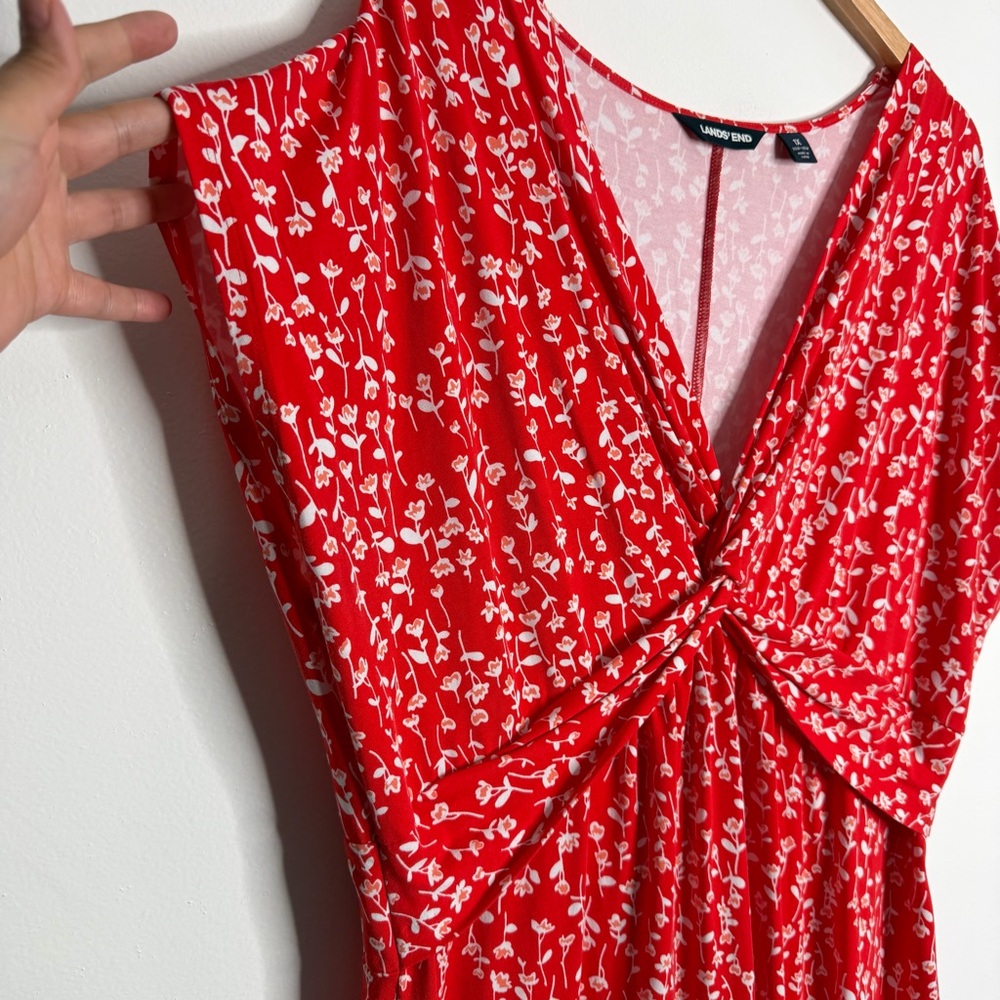 NWOT Lands' End Twist-Front Floral Maxi Dress Orange/Red White 1X Stretch Casual - Picture 8 of 9